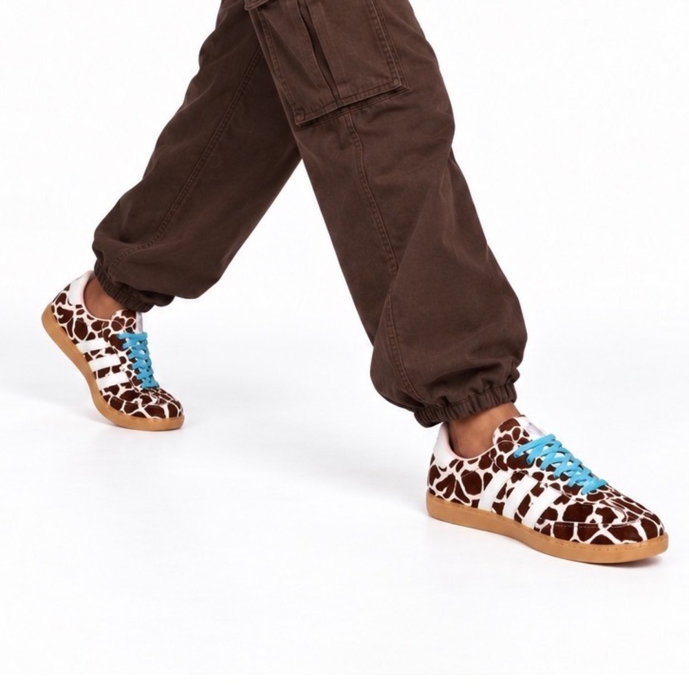 Adidas Samba OG W Giraffe Print Pony Hair Sneakers Brown White Blue 11 116-08